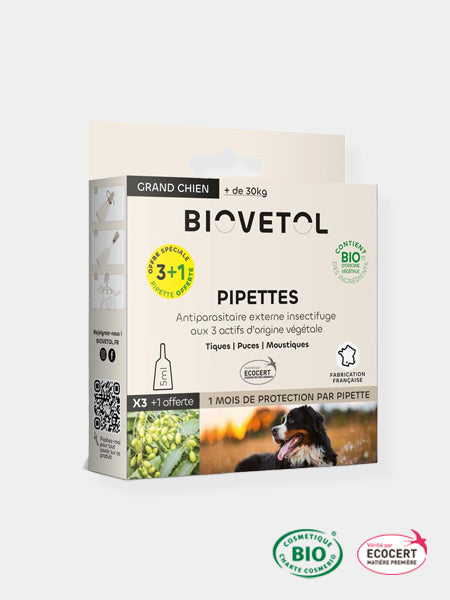 Pipettes insectifuges Bio - Grand chien - 3+1 offerte - inooko